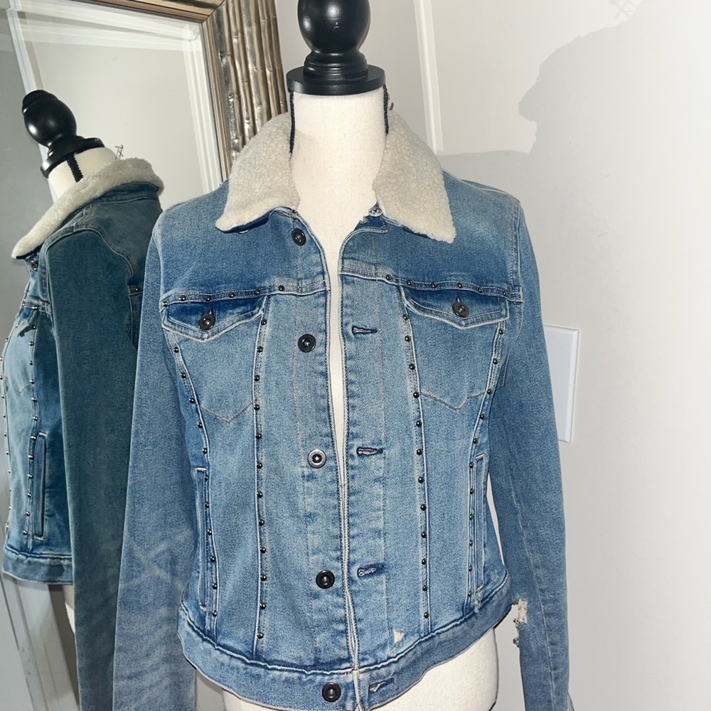 Women's Tommy Hilfiger Blue Denim Jacket with Shearling Collar